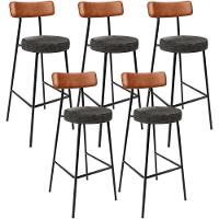 Kit 05 Banquetas Alta Cozinha Sala De Jantar Milão L02 Couríssimo Camel Linho Chumbo - Lyam Decor - 1