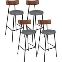 Kit 4 Banqueta Alta Cozinha Sala Jantar Milão L02 Couríssimo Marrom Linho Cinza Escuro - Lyam Decor - 1