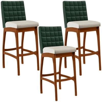 Kit 03 Banquetas Altas Facto Verde Musgo Linho Champagne