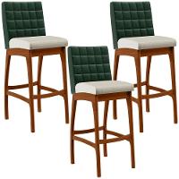 Kit 03 Banquetas Altas Facto Verde Musgo Linho Champagne - 1