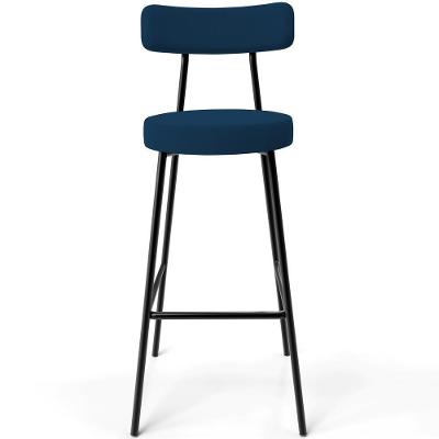 Banqueta Alta Milão L02 Tecido Estrutura em Aço com Encosto Azul Moderno