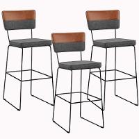 Kit 03 Banquetas Altas Faixa Camel Linho Cinza Escuro - 1