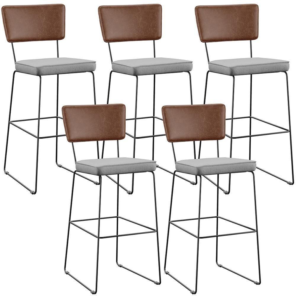 Kit 05 Banqueta Alta Cozinha Allana L02 Marrom Linho Cinza - 1