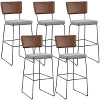 Kit 05 Banqueta Alta Cozinha Allana L02 Marrom Linho Cinza - 1