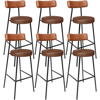 Kit 06 Banquetas Alta Bar Cozinha Sala De Jantar Milão L02 Couríssimo Camel Marrom - Lyam Decor