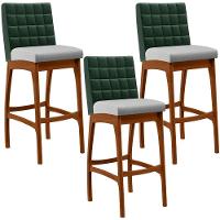 Kit 03 Banquetas Altas Mila Facto Verde Musgo Linho Cinza - 1