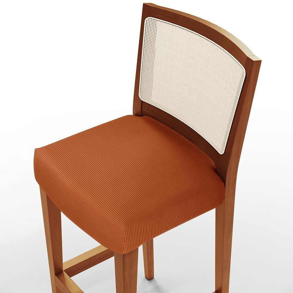 Kit 06 Banquetas Alta Para Cozinha Encosto Em Tela Branco Zion L02 Tecido Terracota - Lyam Decor - 3
