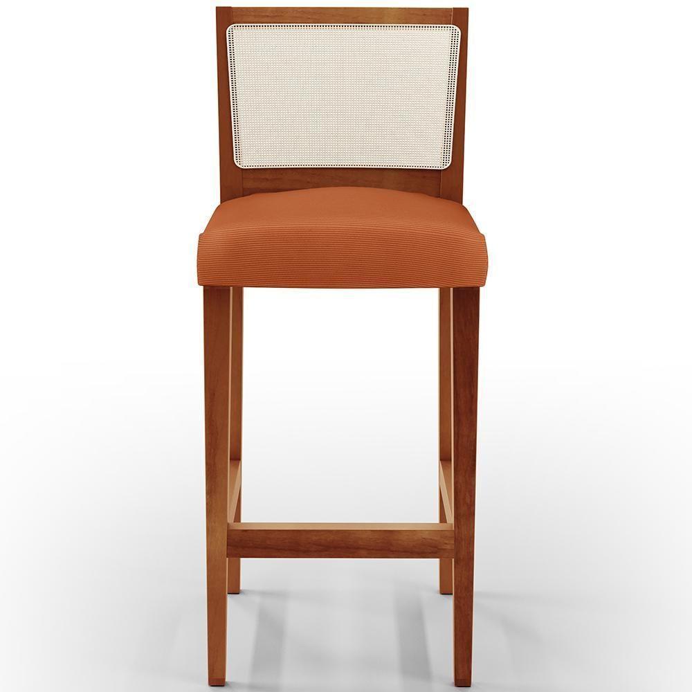 Kit 06 Banquetas Alta Para Cozinha Encosto Em Tela Branco Zion L02 Tecido Terracota - Lyam Decor - 8