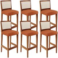 Kit 06 Banquetas Alta Para Cozinha Encosto Em Tela Branco Zion L02 Tecido Terracota - Lyam Decor - 1