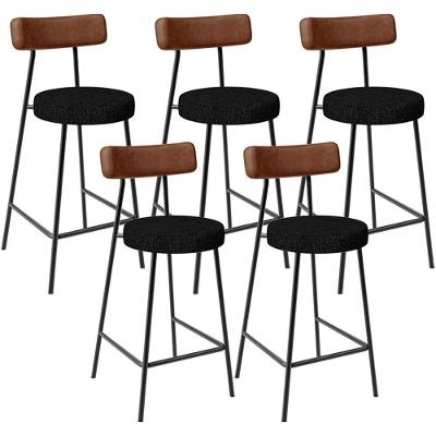 Kit 05 Banquetas Baixa Milão L02 Assento em Linho Estrutura em Aço com Encosto Marrom Cozinha