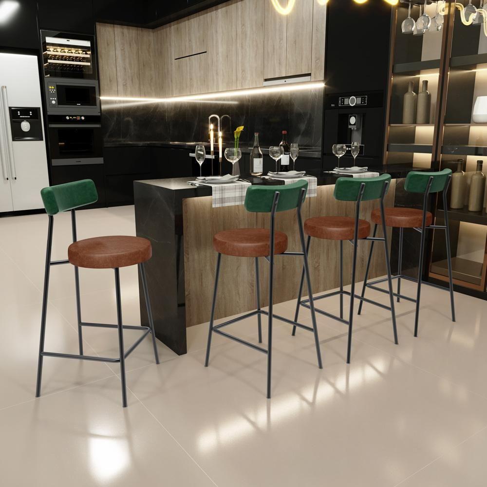 Kit 05 Banquetas Baixa Cozinha Sala Jantar Bancada Milão L02 Facto Verde Marrom - Lyam Decor - 2