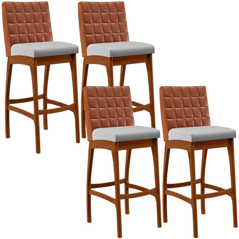 Kit 04 Banquetas Altas Mila Camel Linho Cinza - 1