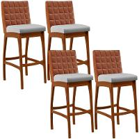 Kit 04 Banquetas Altas Mila Camel Linho Cinza - 1