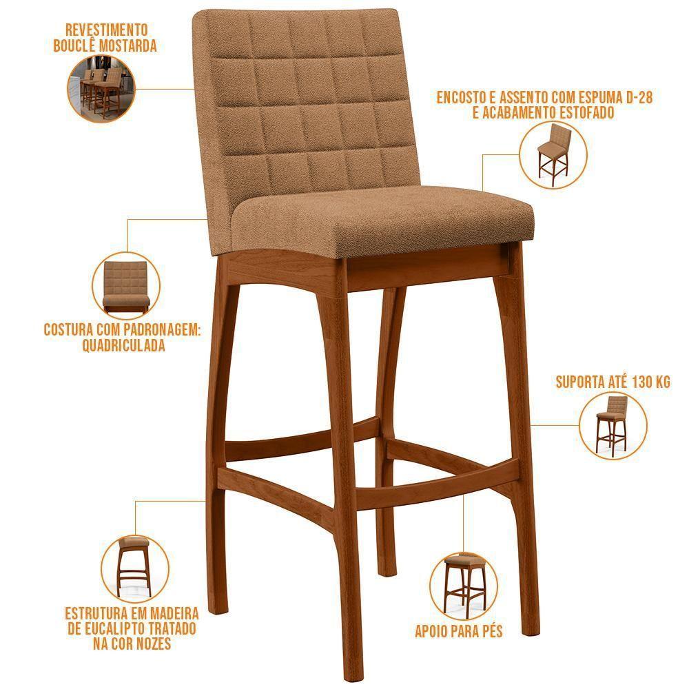Banqueta Alta Para Cozinha Sala De Jantar Fixa Mila B04 Bouclê Mostarda - 7