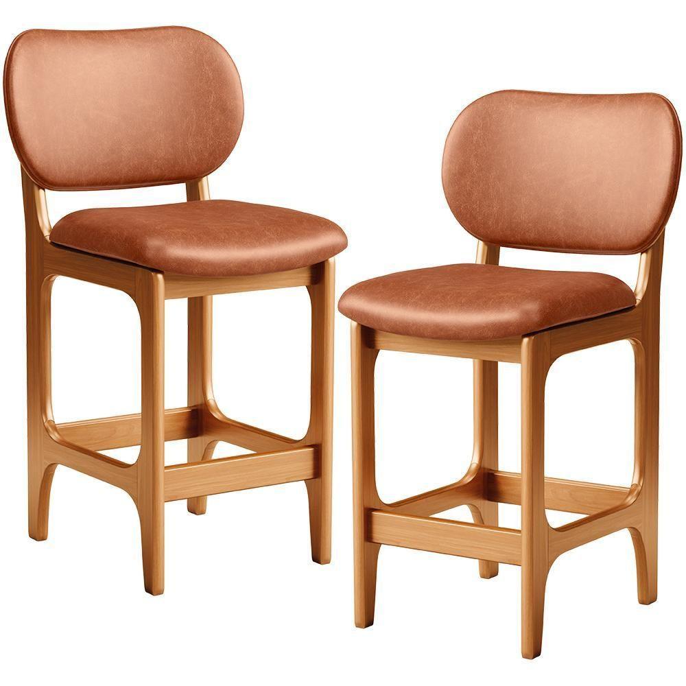Kit 02 Banquetas Baixa Bar Cozinha E Sala De Jantar Fixa Betta L02 Imbuia Couríssimo Camel - 1