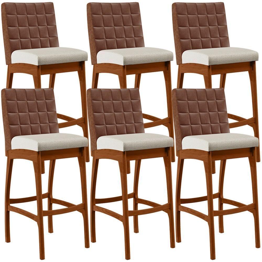 Kit 06 Banquetas Altas Mila Marrom Linho Champagne - 1