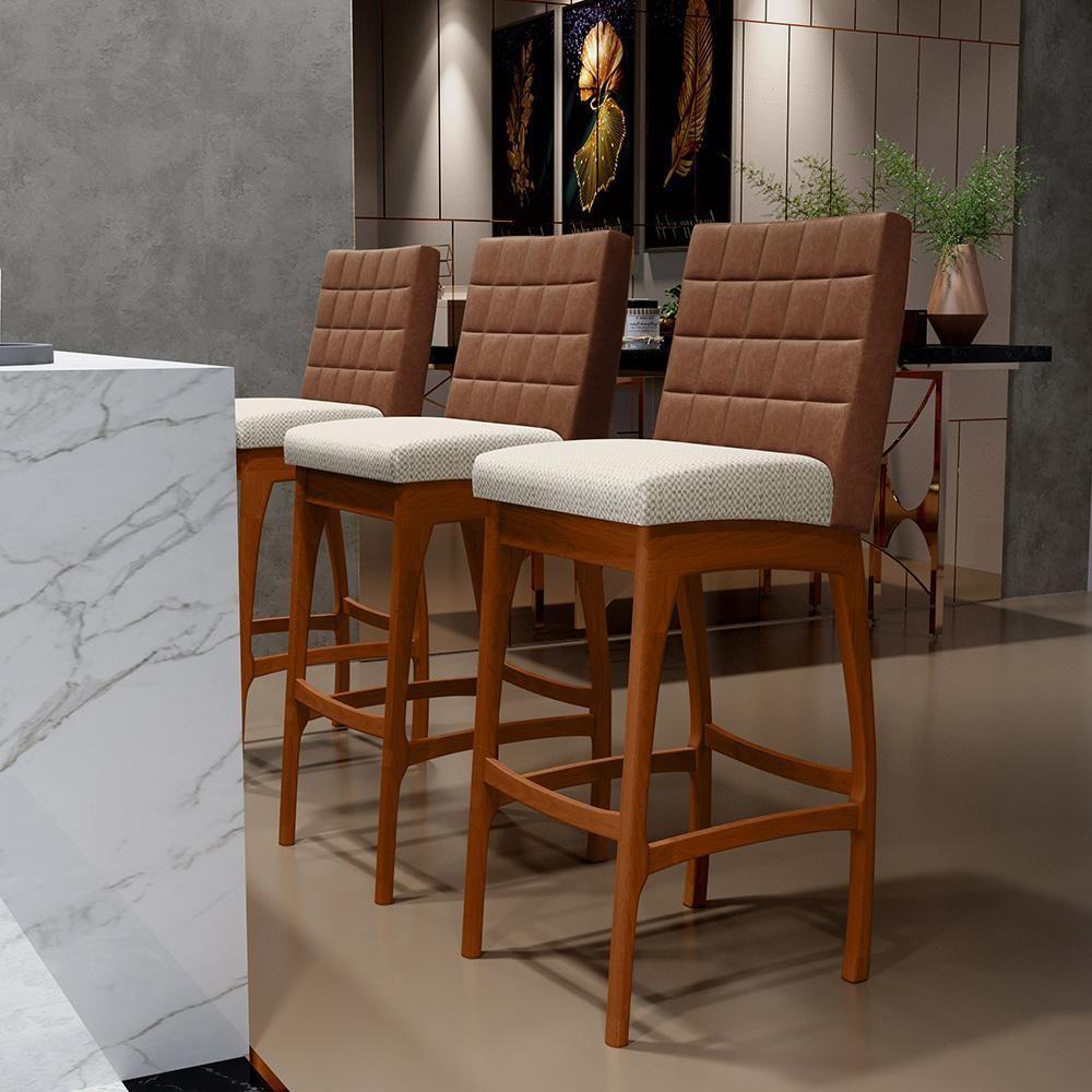 Kit 06 Banquetas Altas Mila Marrom Linho Champagne - 9