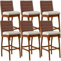 Kit 06 Banquetas Altas Mila Marrom Linho Champagne - 1