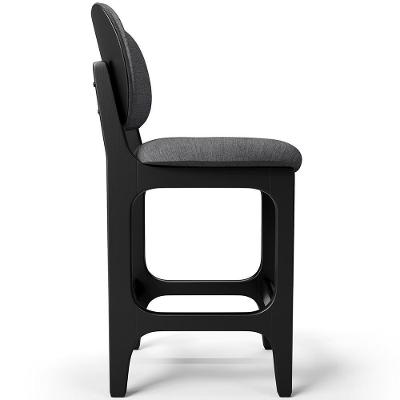 Banqueta Baixa Bar Cozinha E Sala De Jantar Fixa Betta L02 Preto Linho Cinza Escuro - Lyam Decor