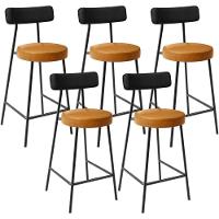 Kit 05 Banquetas Baixa Cozinha Sala Jantar Bancada Milão L02 Couríssimo Preto Whisky - Lyam Decor - 1