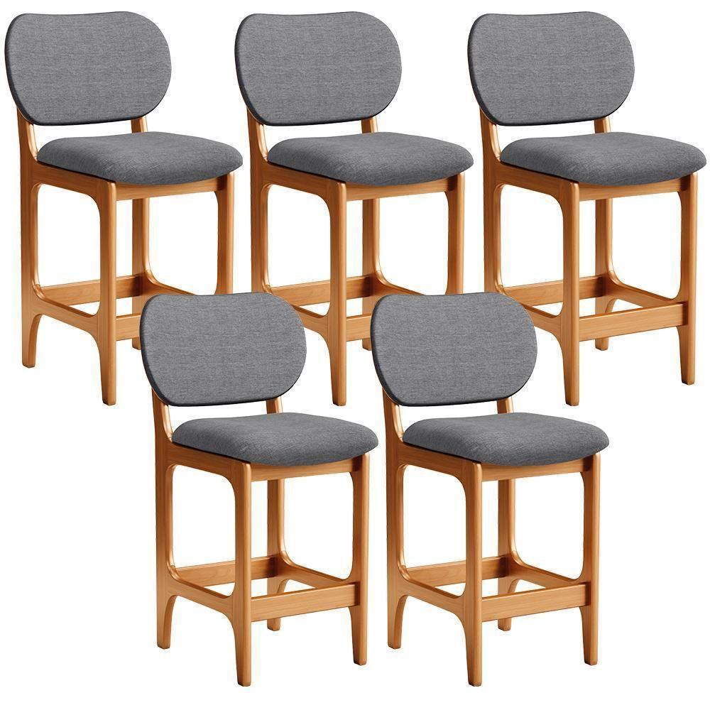 Kit 05 Banquetas Baixa Bar Cozinha E Sala De Jantar Fixa Betta L02 Imbuia Linho Cinza Escuro - 1