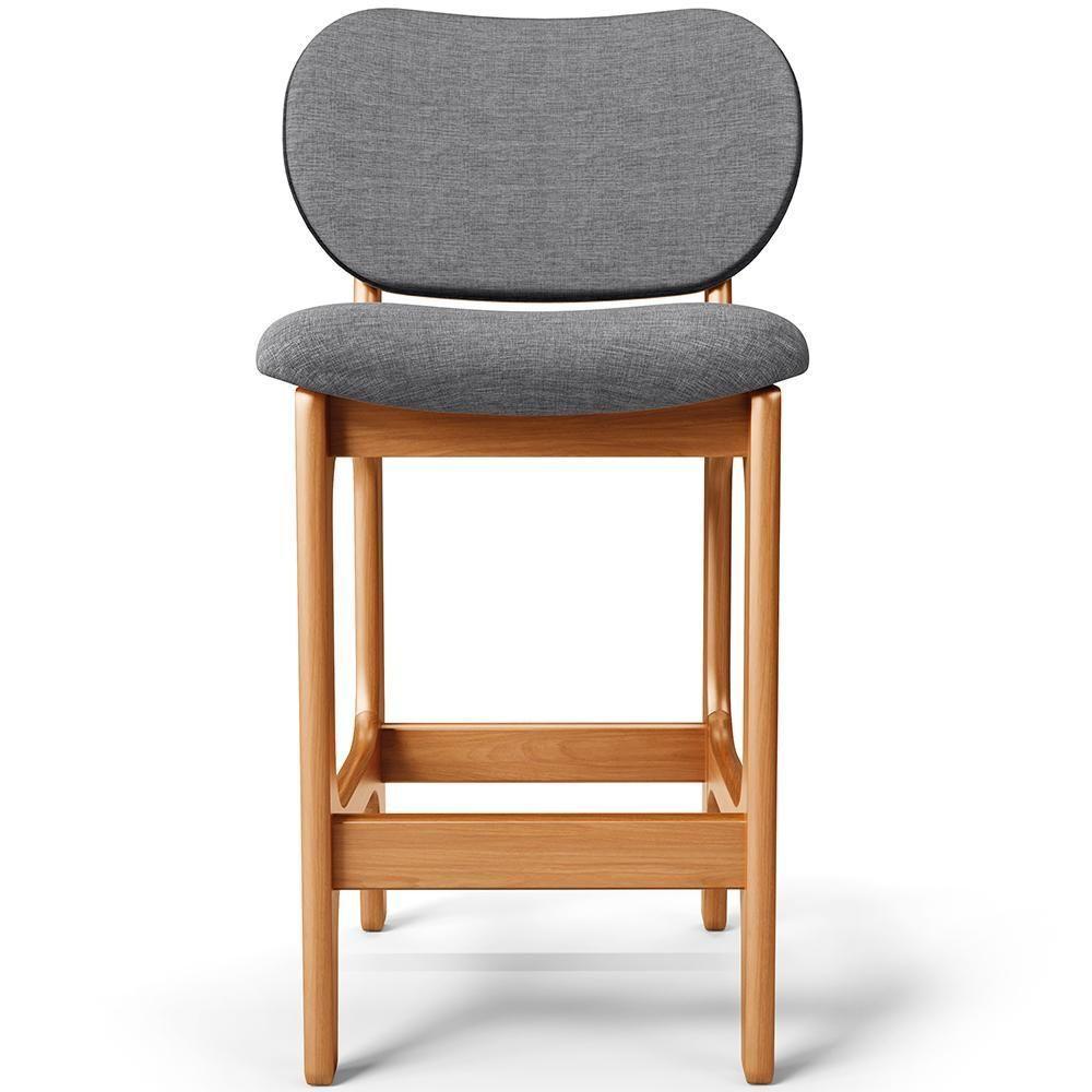 Kit 05 Banquetas Baixa Bar Cozinha E Sala De Jantar Fixa Betta L02 Imbuia Linho Cinza Escuro - 2