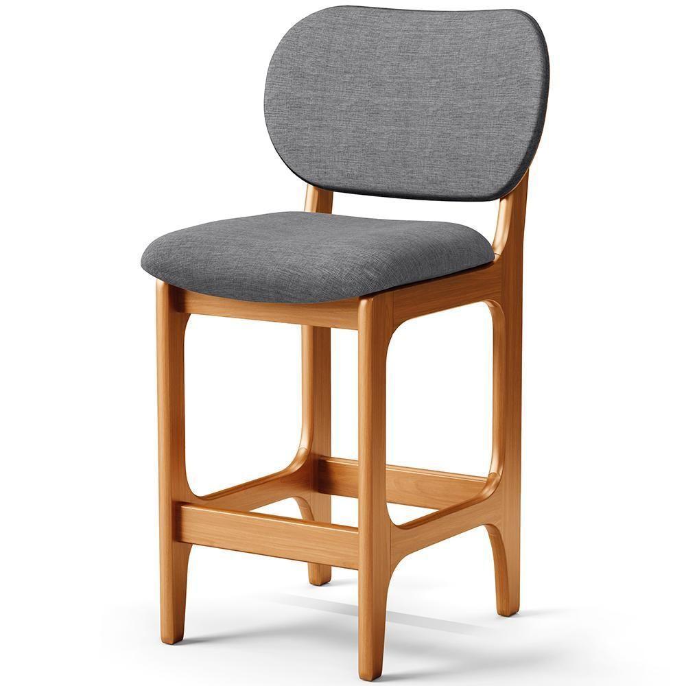 Kit 05 Banquetas Baixa Bar Cozinha E Sala De Jantar Fixa Betta L02 Imbuia Linho Cinza Escuro - 4