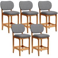 Kit 05 Banquetas Baixa Bar Cozinha E Sala De Jantar Fixa Betta L02 Imbuia Linho Cinza Escuro - 1