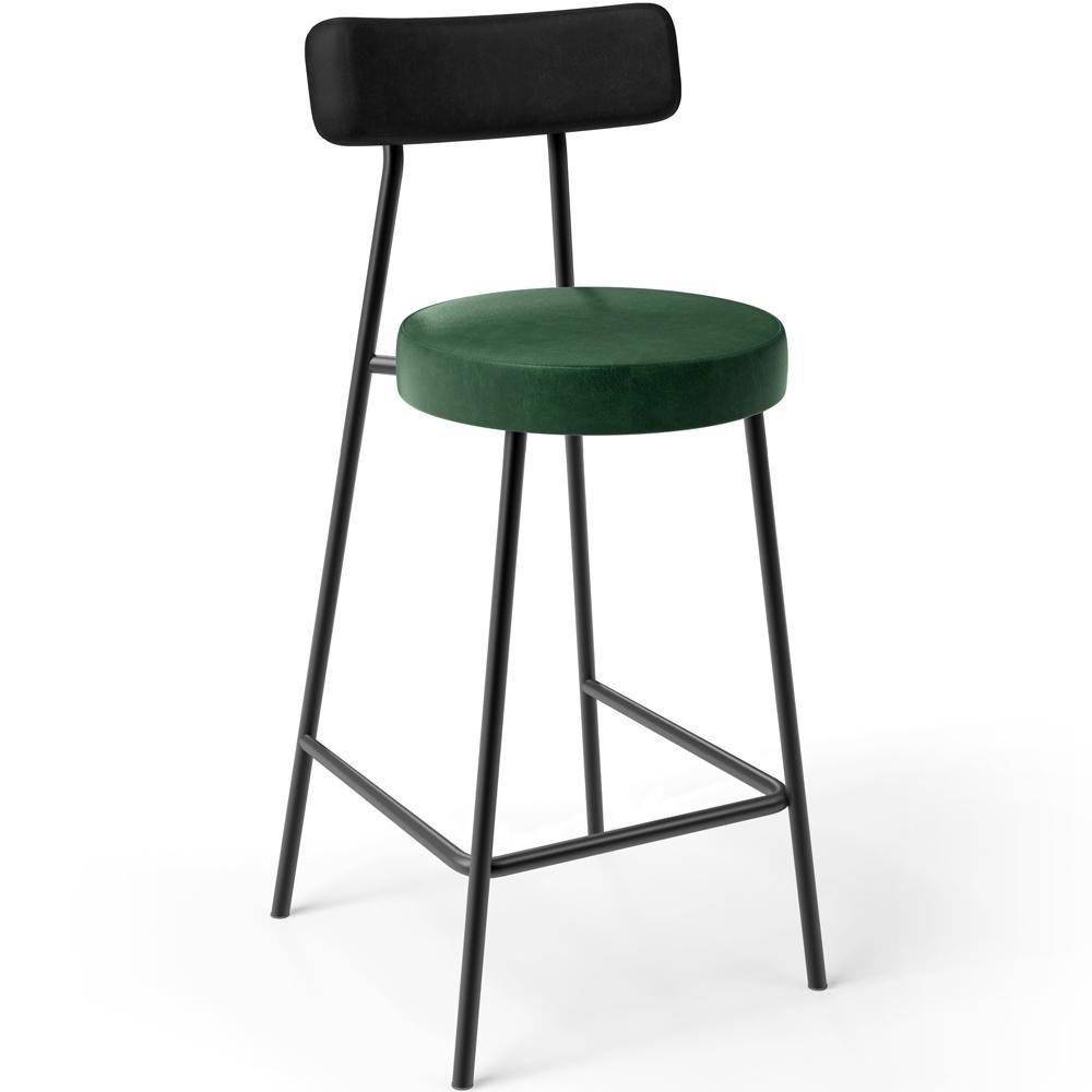 Kit 05 Banquetas Baixa Cozinha Sala Jantar Bancada Milão L02 Couríssimo Preto Verde - Lyam Decor - 2