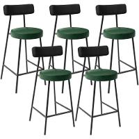 Kit 05 Banquetas Baixa Cozinha Sala Jantar Bancada Milão L02 Couríssimo Preto Verde - Lyam Decor - 1