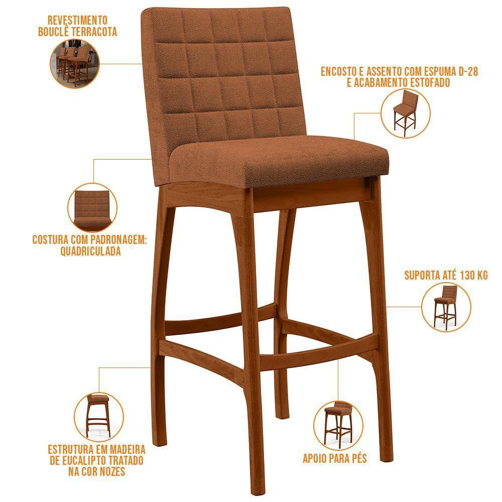 Kit 02 Banquetas Alta Para Cozinha Sala De Jantar Fixa Mila B04 Bouclê Terracota - 7