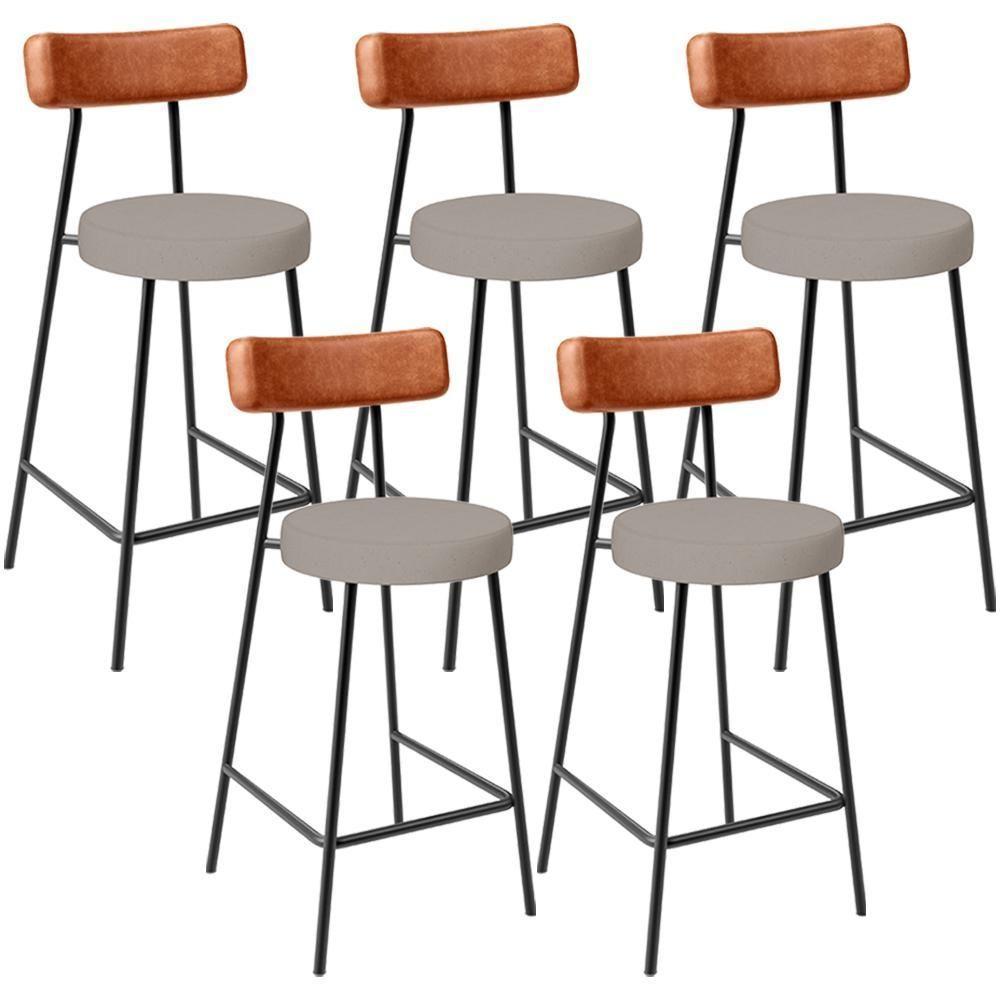 Kit 05 Banquetas Baixa Bar Cozinha Sala Jantar Milão L02 Couríssimo Camel Linho Bege - Lyam Decor - 1