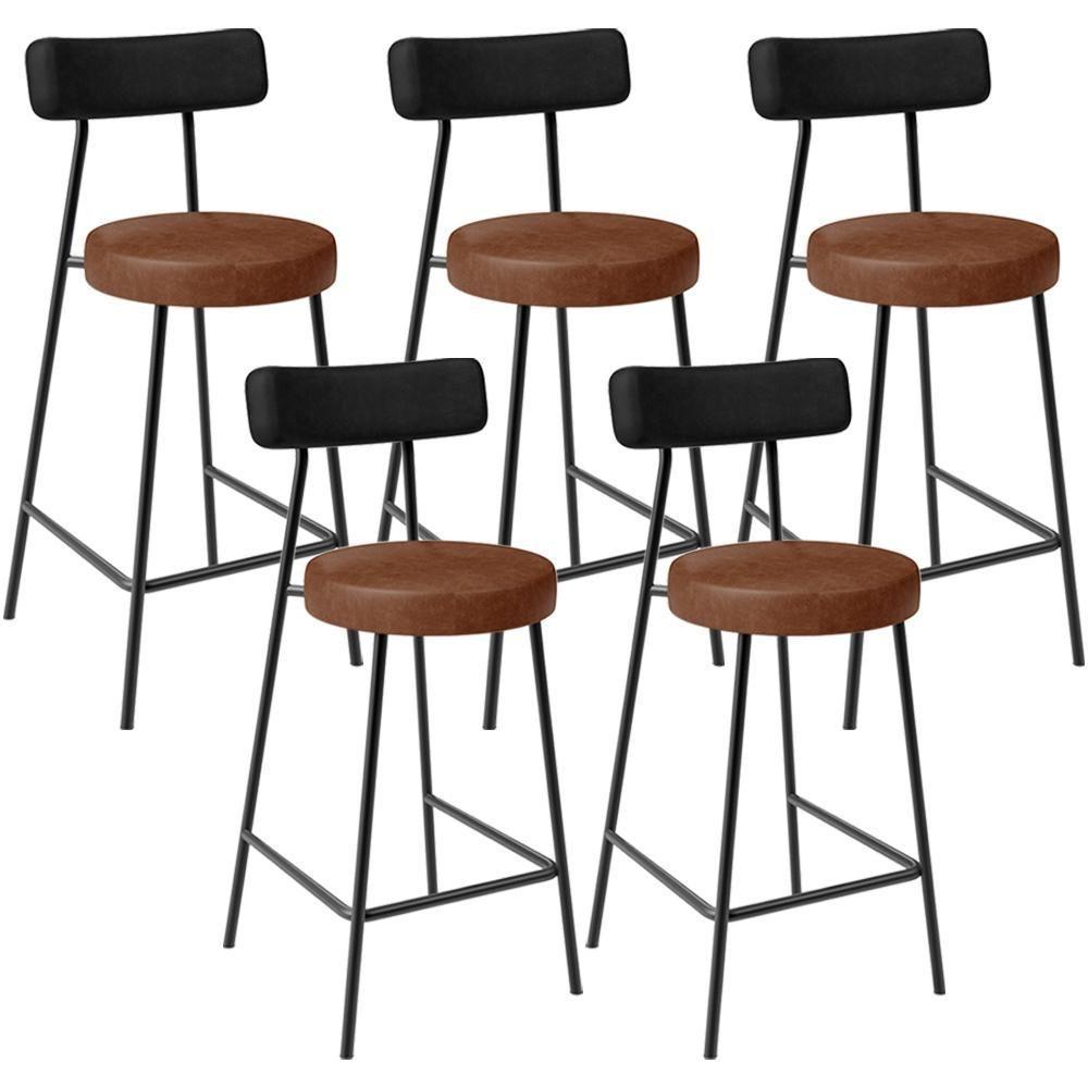 Kit 05 Banquetas Baixa Cozinha Sala Jantar Bancada Milão L02 Couríssimo Preto Marrom - Lyam Decor - 1