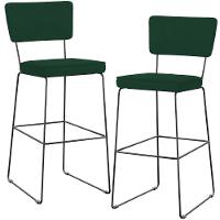 Kit 02 Banquetas Para Cozinha Sala De Jantar Base Em Aço Allana L02 Suede Verde Musgo - 1