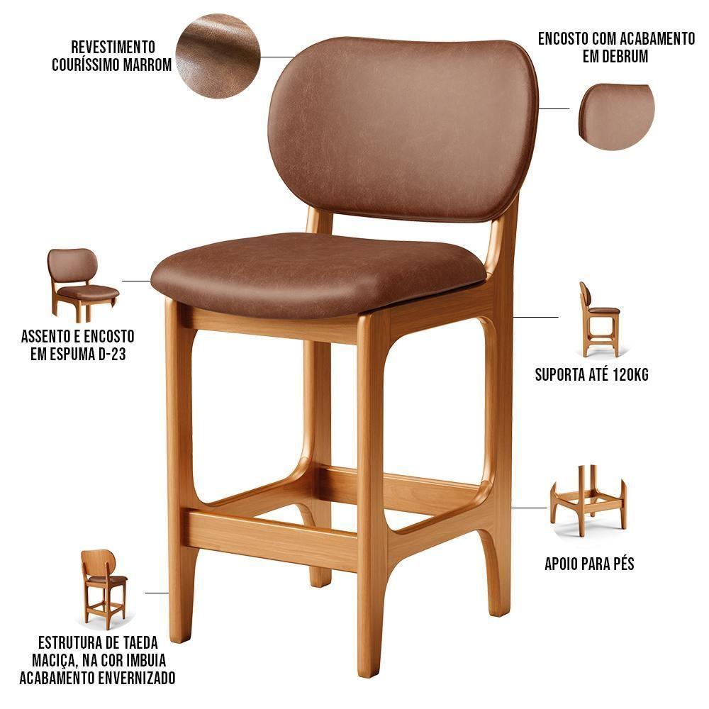 Banqueta Baixa Bar Cozinha E Sala De Jantar Fixa Betta L02 Imbuia Couríssimo Marrom - 6