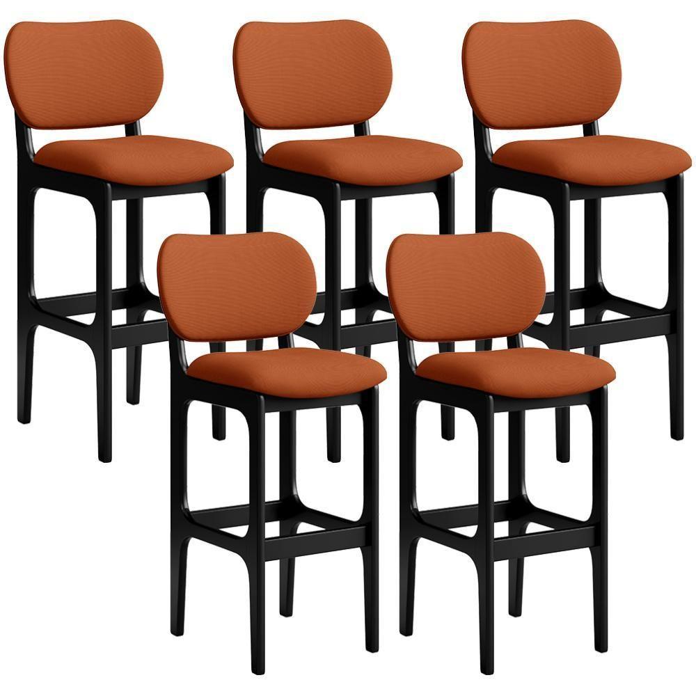 Kit 05 Banquetas Alta Bar Cozinha Sala Jantar Fixa Betta L02 Preto Tecido Terracota - 1