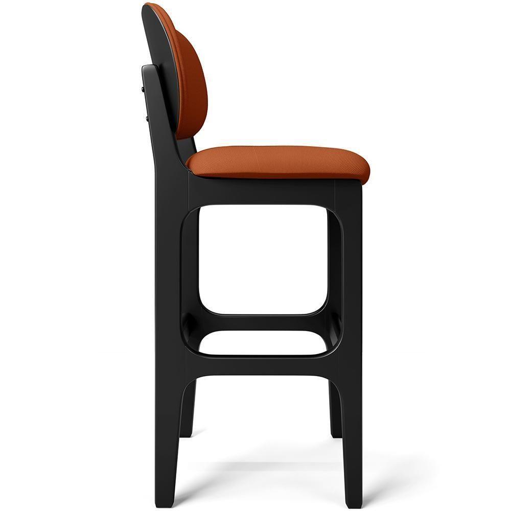 Kit 05 Banquetas Alta Bar Cozinha Sala Jantar Fixa Betta L02 Preto Tecido Terracota - 3