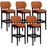 Kit 05 Banquetas Alta Bar Cozinha Sala Jantar Fixa Betta L02 Preto Tecido Terracota - 1