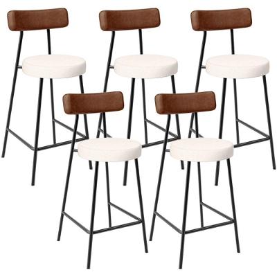 Kit 05 Banquetas Baixa Milão L02 Assento em Linho Estrutura em Aço com Encosto Marrom