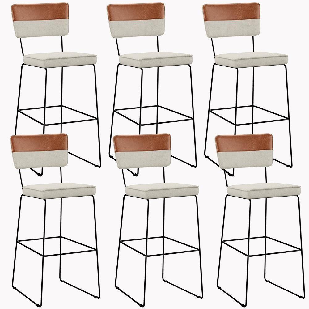 Kit 06 Banquetas Altas Faixa Camel Linho Champagne - 1