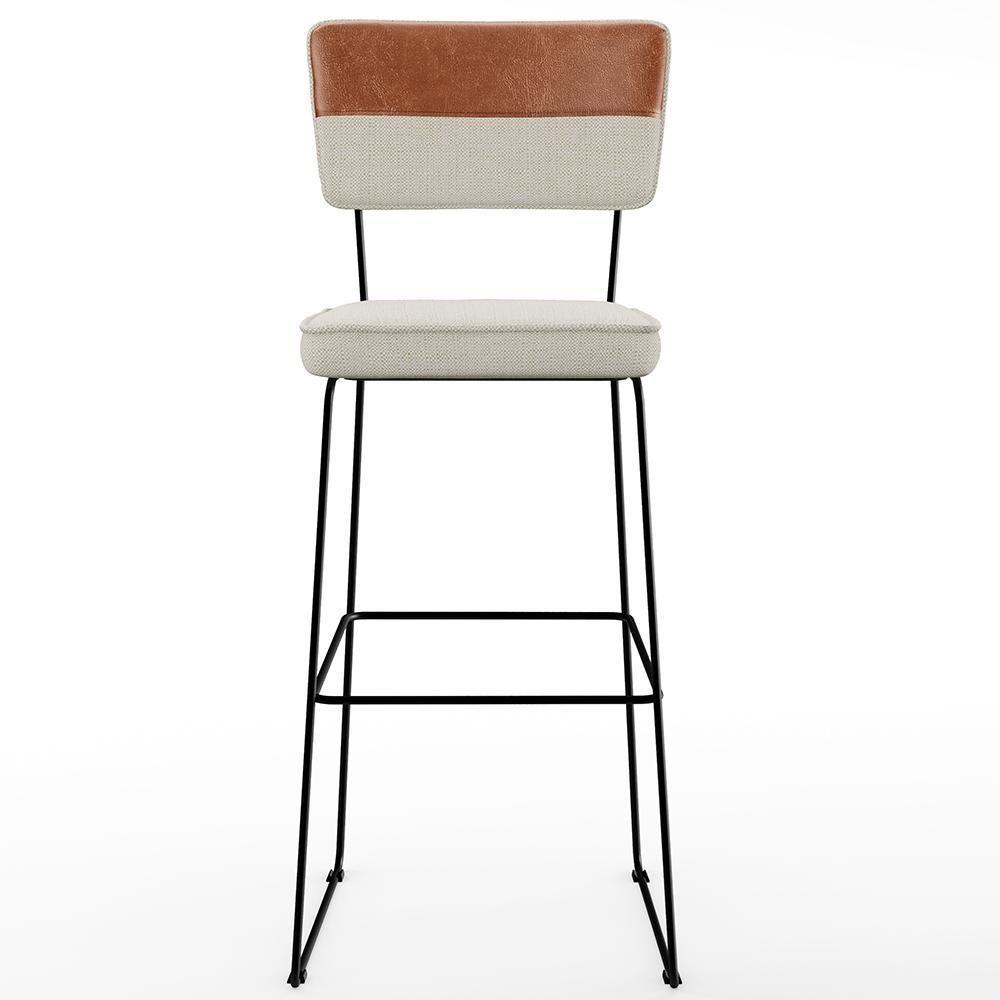 Kit 06 Banquetas Altas Faixa Camel Linho Champagne - 4