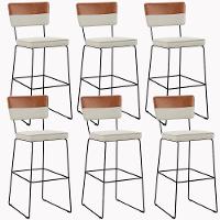 Kit 06 Banquetas Altas Faixa Camel Linho Champagne - 1