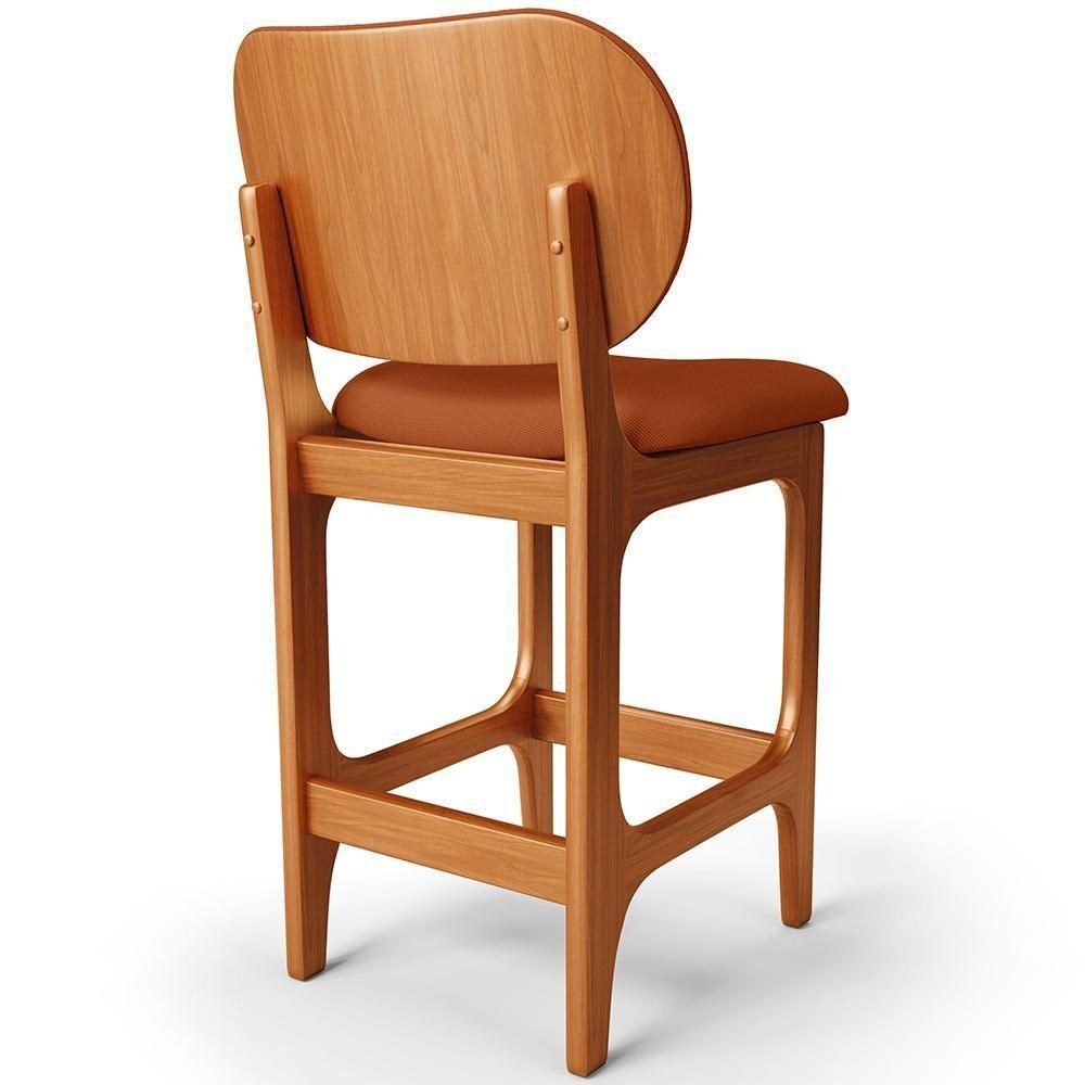 Kit 02 Banquetas Baixa Bar Cozinha E Sala De Jantar Fixa Betta L02 Imbuia Tecido Terracota - 2