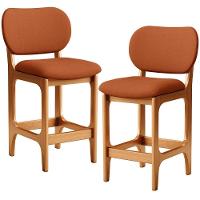 Kit 02 Banquetas Baixa Bar Cozinha E Sala De Jantar Fixa Betta L02 Imbuia Tecido Terracota - 1