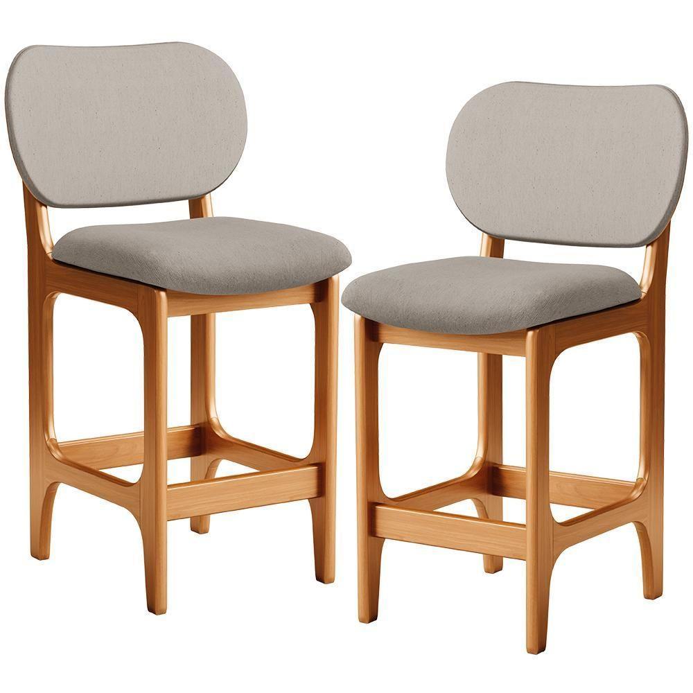 Kit 02 Banquetas Baixa Bar Cozinha E Sala De Jantar Fixa Betta L02 Imbuia Linho Bege - 1