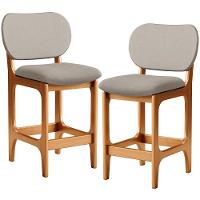 Kit 02 Banquetas Baixa Bar Cozinha E Sala De Jantar Fixa Betta L02 Imbuia Linho Bege - 1