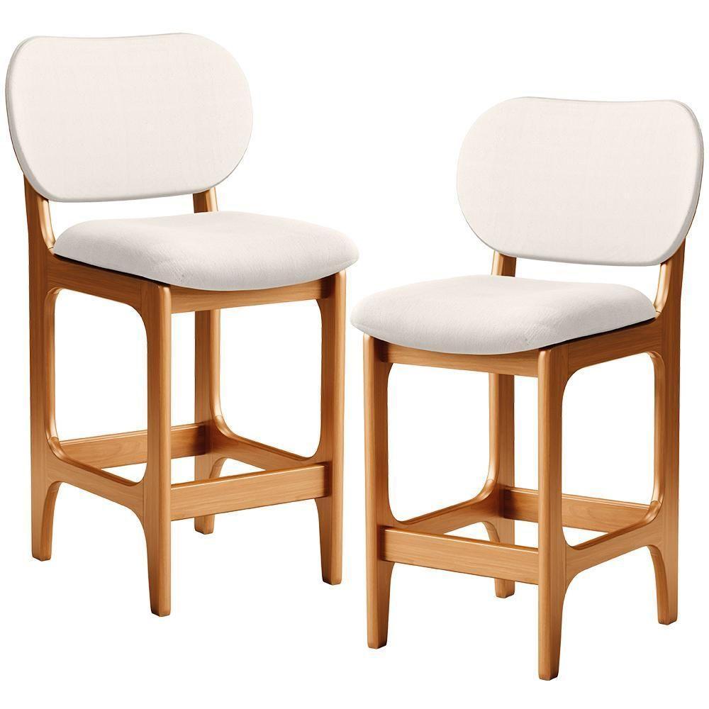 Kit 02 Banquetas Baixa Bar Cozinha E Sala De Jantar Fixa Betta L02 Imbuia Linho Cru - 1