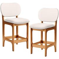 Kit 02 Banquetas Baixa Bar Cozinha E Sala De Jantar Fixa Betta L02 Imbuia Linho Cru - 1
