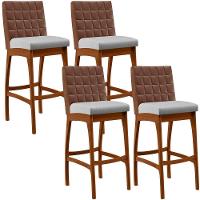 Kit 04 Banquetas Altas Mila Marrom Linho Cinza - 1