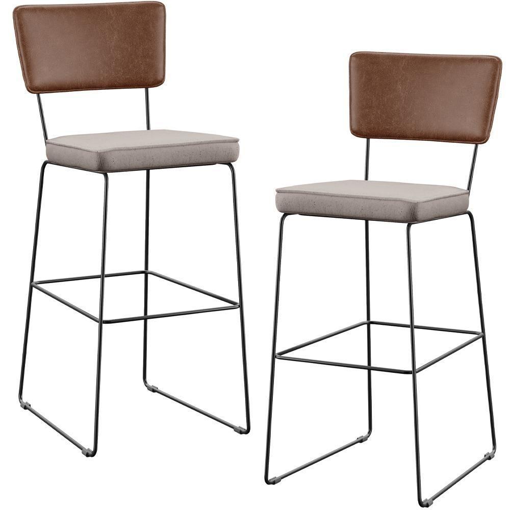 Kit 02 Banqueta Alta Cozinha Allana L02 Marrom Linho Bege - 1